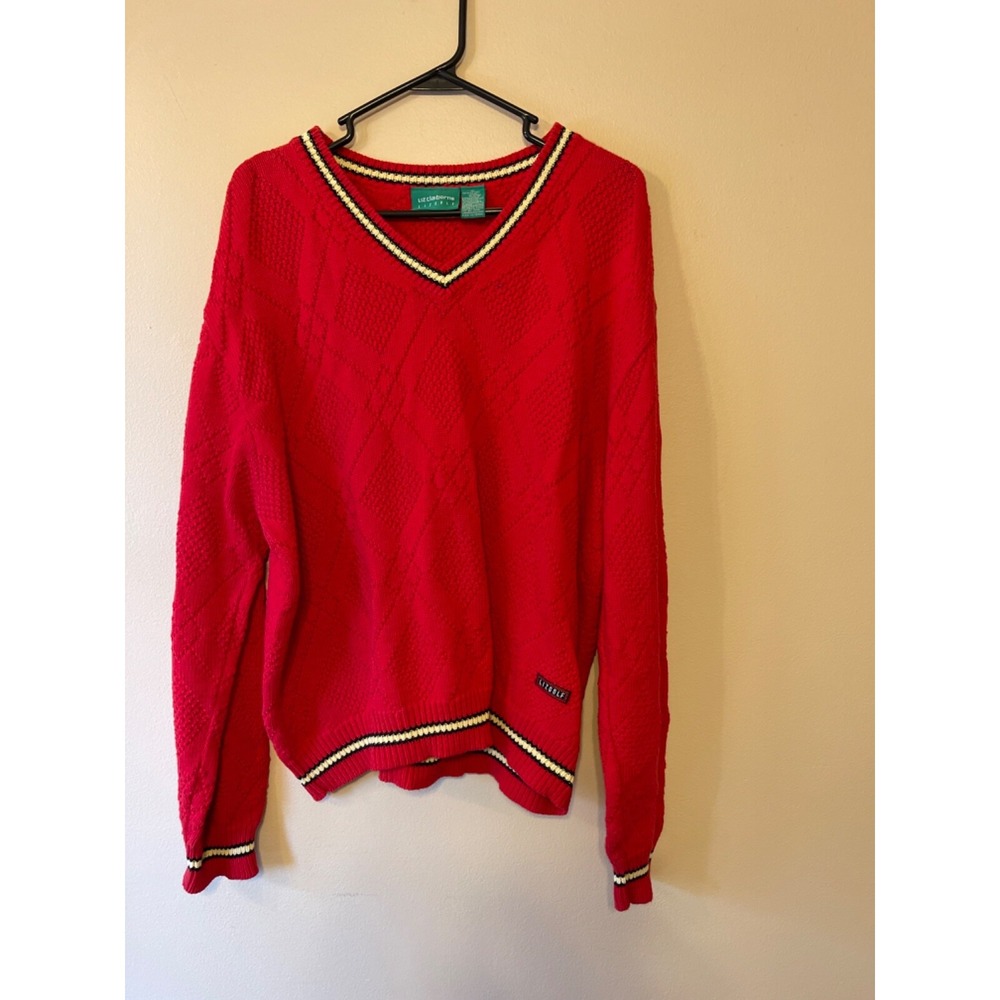 Liz Claiborne‎ Lizgolf XL Extra large Sweater Red with cream and black stripe